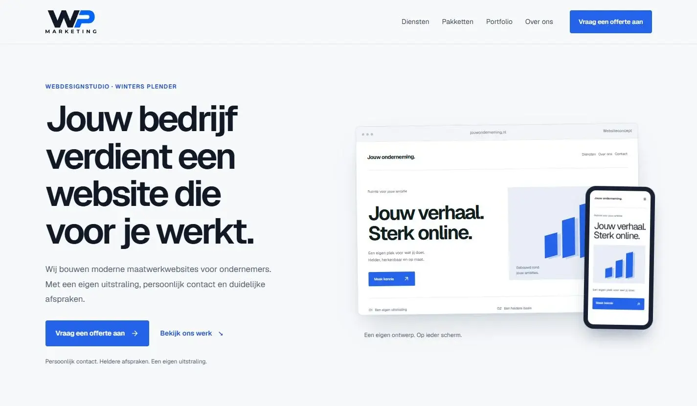 Desktopontwerp van onze eigen WP Marketing-website